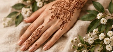 Detailed floral henna artwork on a hand